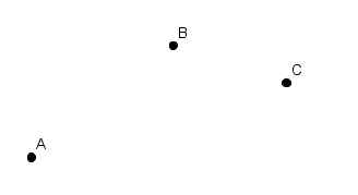 Three geometric points labeled A, B, and C