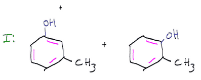 The products of the resonance structures of metafluoro-toluene after treatment with NaH and H30+ The products of the resonance structures of metafluoro-toluene after treatment with NaH and H30+